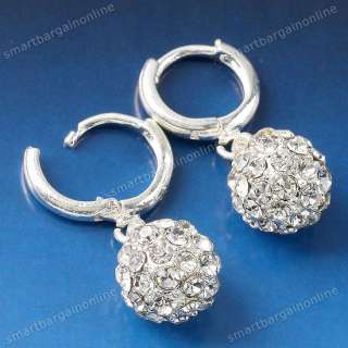 2x Clear Crystal Disco Ball Rhinestone Dangle Women Earrings Silver 