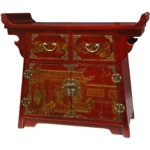  Village Life Altar Cabinet in Red Lacquer