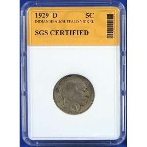  1929 D Indian Head / Buffalo Nickel Certified by SGS 