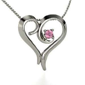  Scroll Heart Pendant, Sterling Silver Necklace with Pink 