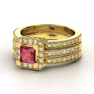  Va Voom Ring, Princess Ruby 14K Yellow Gold Ring with 