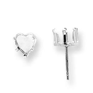  2 Sterling Silver 6 Prong Heart Snap Earring Setting 5mm 