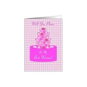  Best Woman, Wedding Party Invitation, Floral Cake Card 