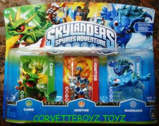NEW SKYLANDERS SPYROS ADVENTURE CHARACTER 3 PACK   CAMO   IGNITOR AND 