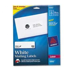 Avery 5262   Easy Peel Laser Address Labels, 1 1/3 x 4, White, 350 