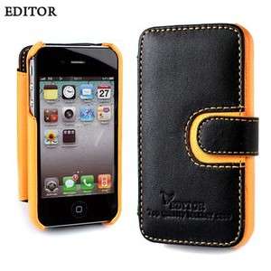 For Apple iPhone 4/4S EDITOR Genuine Leather Diary Card Wallet Case 