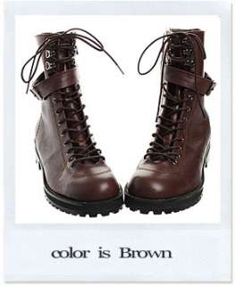 Womens shoes Leather Lace Up buckle Ankle Combat Boots  