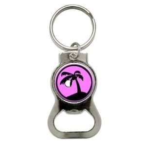 Palm Tree and Moon   Bottle Cap Opener Keychain Ring