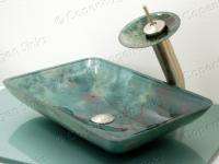 Green Tray Vessel Sink Tempered Glass Aqua Bathroom New  