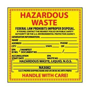   , Hazardous Waste (For Liquids), 6 X 6, Pressure Sensitive Viny