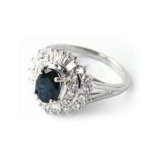   Sapphire & Diamond Cluster Vintage Style Ring 18K White Gold Jewelry