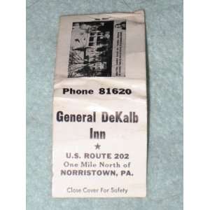  Vintage Matchbook   General DeKalb Inn   Norristown PA 