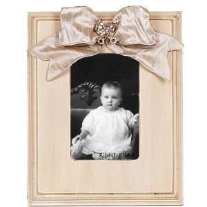    Antique Bevel Picture Frame in Linen with Baby Carriage Jewel Baby