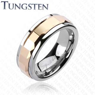Tungsten Carbide Multi Square Faceted Rose Gold Spinning Band Ring Sz 