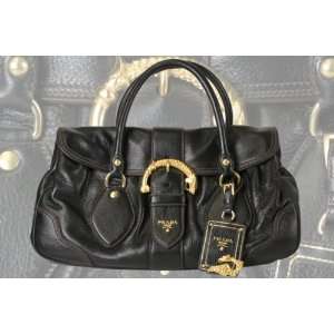  Prada black leather Cervo Animalier satchel handbag 