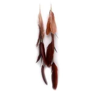  Celebrity Style Brown Extra Long Feather Dangle Earrings 