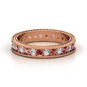  Anisha Ring, 14K Rose Gold Ring with Diamond & Red Garnet 