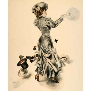   Victorian Woman March Wind Hats Print   Original Color Print Home