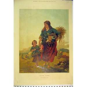    1872 Colour Print Woman Girls Harvest Farm Leighton