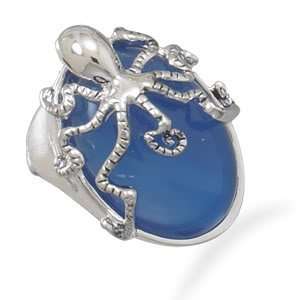  Blue Agate Octopus Fashion Ring / Size 7 Jewelry