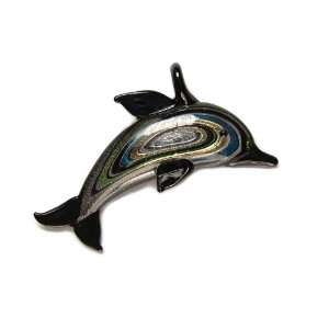  River Bottom Speckled Glass Foil Dolphin Pendant with 