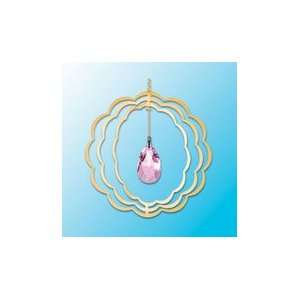  24K Gold Almond Circle Spinner Ornament   Pink Swarovski 