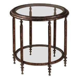  UT26011   Antique Gold Finish Accent Table with Glass Top 