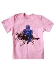 Happy Family Robot and Triceratops Dinosaur Pink Kids T Shirt