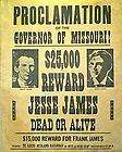 Frank and Jesse James Reward Poster Large 23x29, Civil War Weapons 