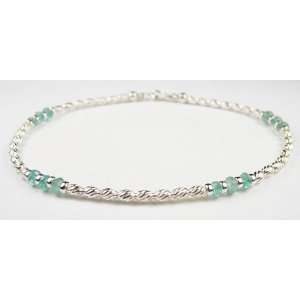 Damali .925 Sterling Silver Anklet APATITE Gemstone Adjustable Ankle 