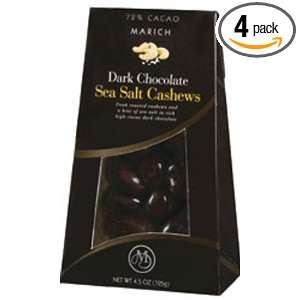Marich Dark Chocolate Sea Salt Cashews, 4.5 Ounce Boxes (Pack of 4 