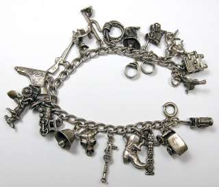 Vintage Sterling Silver Old West Theme Charm Bracelet   22 Charms 