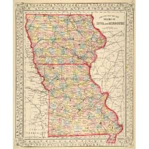   Map Iowa Missouri State Counties U. S. Antique   Original Print Map