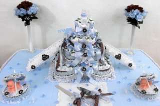 4Tier Blue/Brown Baby Shower Diaper Cake Centerpiece/Gift/Decoration 