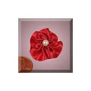  18ea   1 Red Satin Flower W/Pearl Arts, Crafts & Sewing