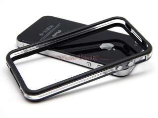 BLACK TPU GEL BUMPER CASE TRIM W/ METAL BUTTON FOR APPLE iPHONE 4 4S 