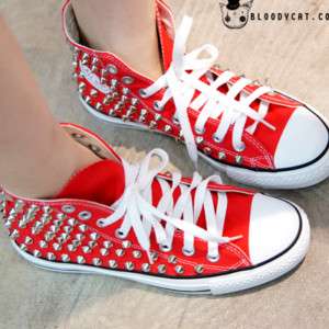 Punk Unisex Bloodycat Spike Stud Converse All Star Red  