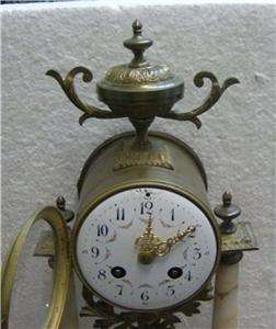 Antique French gilt metal marble column Samuel MARTI mantel clock 