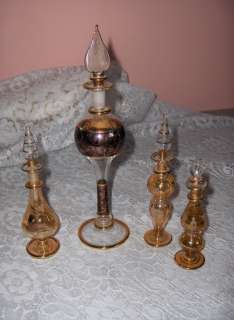 Vintage 4 Murano Venetian Crystal Glass Amber Purple Gold Perfume 