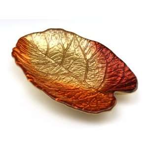 Arda Mulberry Leaf 6 Inch By 11 Inch Leaf Tray, Metallic Golden/Orange 