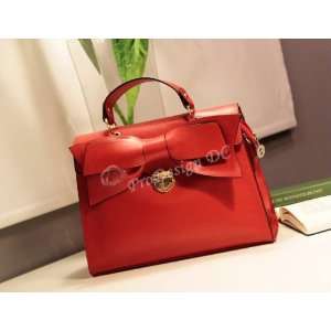  PU Leather Sweetie Red Bow Tie Front Push Lock Fashionable 