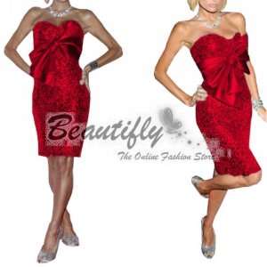 Cute Red Sequins Bow Short Cocktail Ball Evening Prom Party Mini Dress 