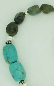 Little Native American Artist 925 Silver Blue Turquoise & Agate AZ 