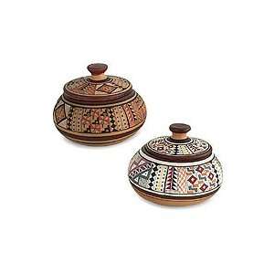  Pottery jars, Ancient Inca Geometry (pair)