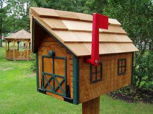 Amish Handmade Handcrafted Rural Mailbox w Flag USPS Cedar Roof Log 