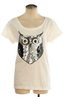 Owl Dressed Up Sequin Owl Tee Shirt T Shirt Size S, M, L  