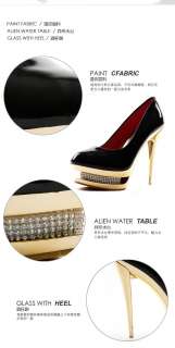 Luxury Crystal High Heels Platform Pumps Stiletto Shoes Patent Leather 