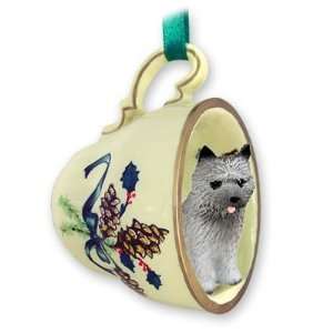   Terrier Green Holiday Tea Cup Dog Ornament   Gray