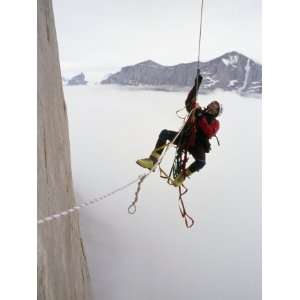  Mountaineer Ascends a Rope on Huge, Overhanging, Great 