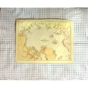   ANTIQUE MAP 1882 NORTH CIRCUMPOLAR REGIONS GREENLAND